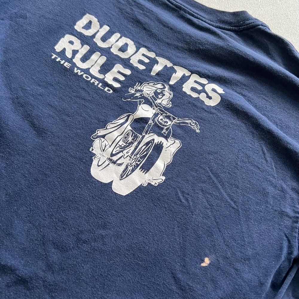 Dudettes Rule the World Long Sleeve Blue Tshirt Women Rule Biker Motorcycle